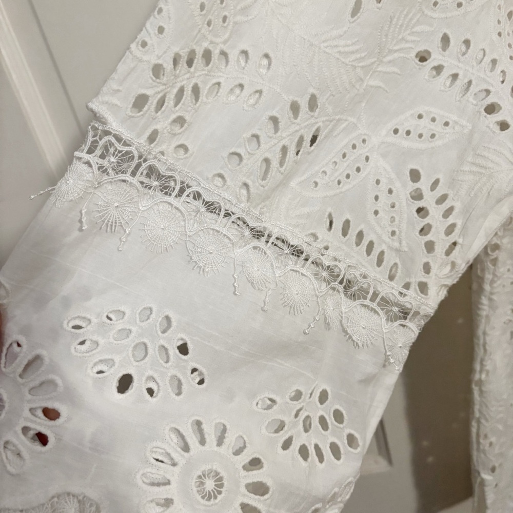 KOBI HALPERIN Winston Cotton Eyelet Blouse in White Size XL - Picture 10 of 14